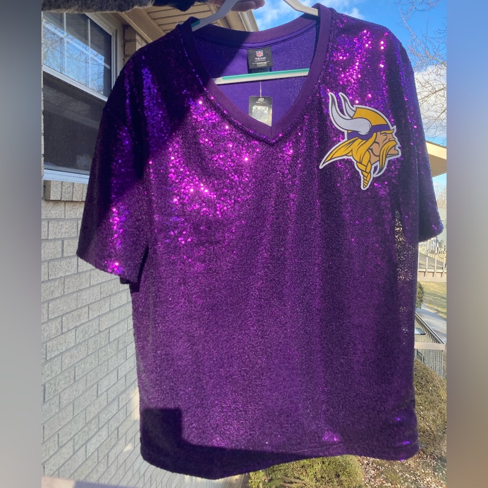 NFL Minnesota Vikings Purple Sequins Sparkle Football Jersey Viking Patch NEW - Picture 8 of 17